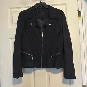 Odyn Faux Suede Fringe Jacket Size Large in Black